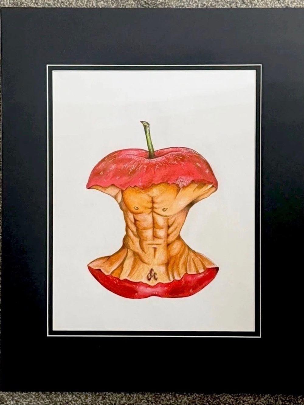 Apple Core Torso Art Print — Red & Tan Contemporary Illustration